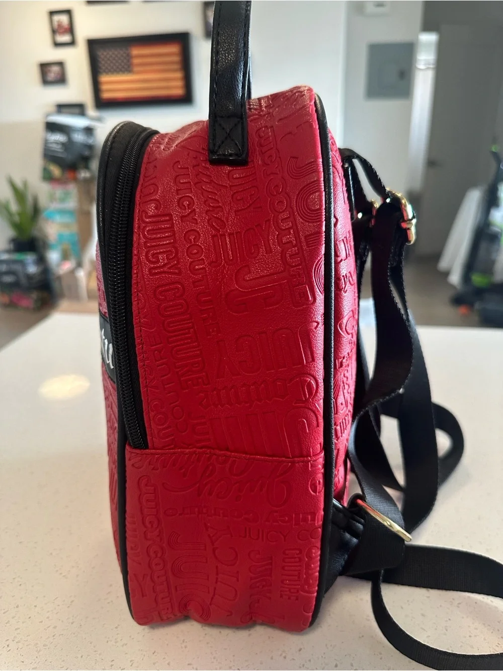 Juicy Couture Red Embossedi Mini Backpack with Black Trim, New without Tags!